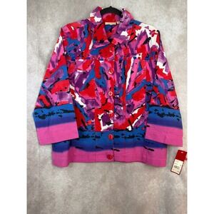 NWT‎ VTG Choices Womens Abstract Art Print Cotton Jacket XL Beaded Accent